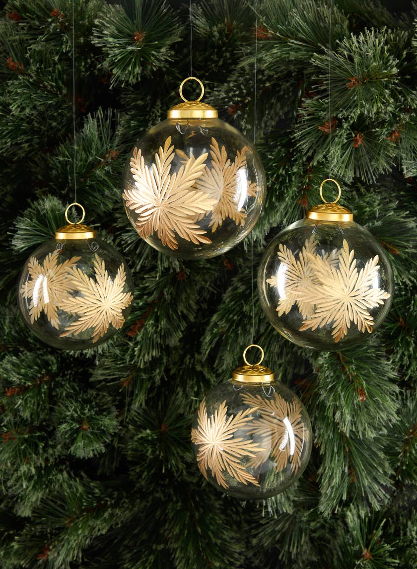 4in Round Zidane Gold Flake Clear Glass Ornament