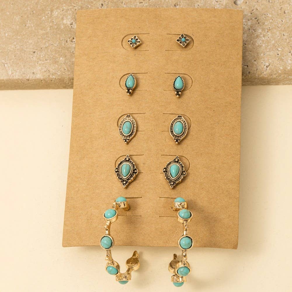 Assorted Western Turquoise Stone Earrings Set
