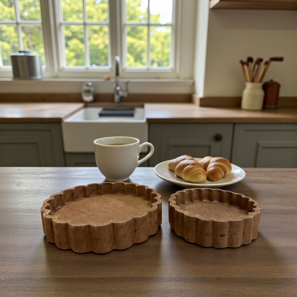 Scalloped Wood Tray Small