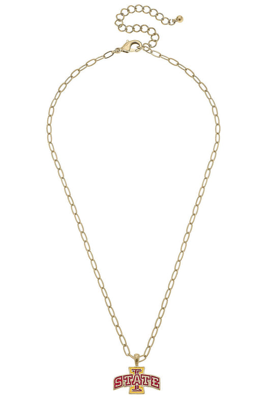 Iowa State Cyclones Enamel Pendant Necklace in Shiny Gold