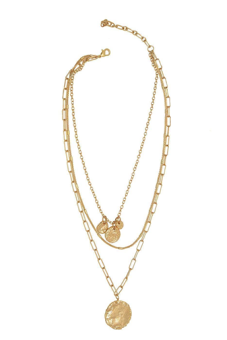 Three Row Multi Chain & Pendants Necklace
