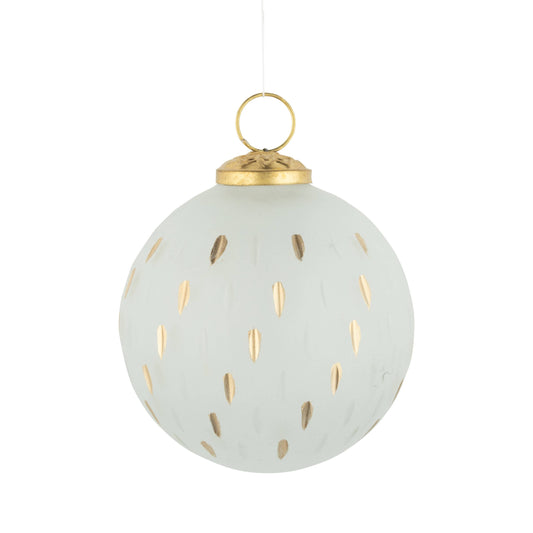 A98026: Frosted gls ball orn,god,clear etch ptrn,100 mm/4in