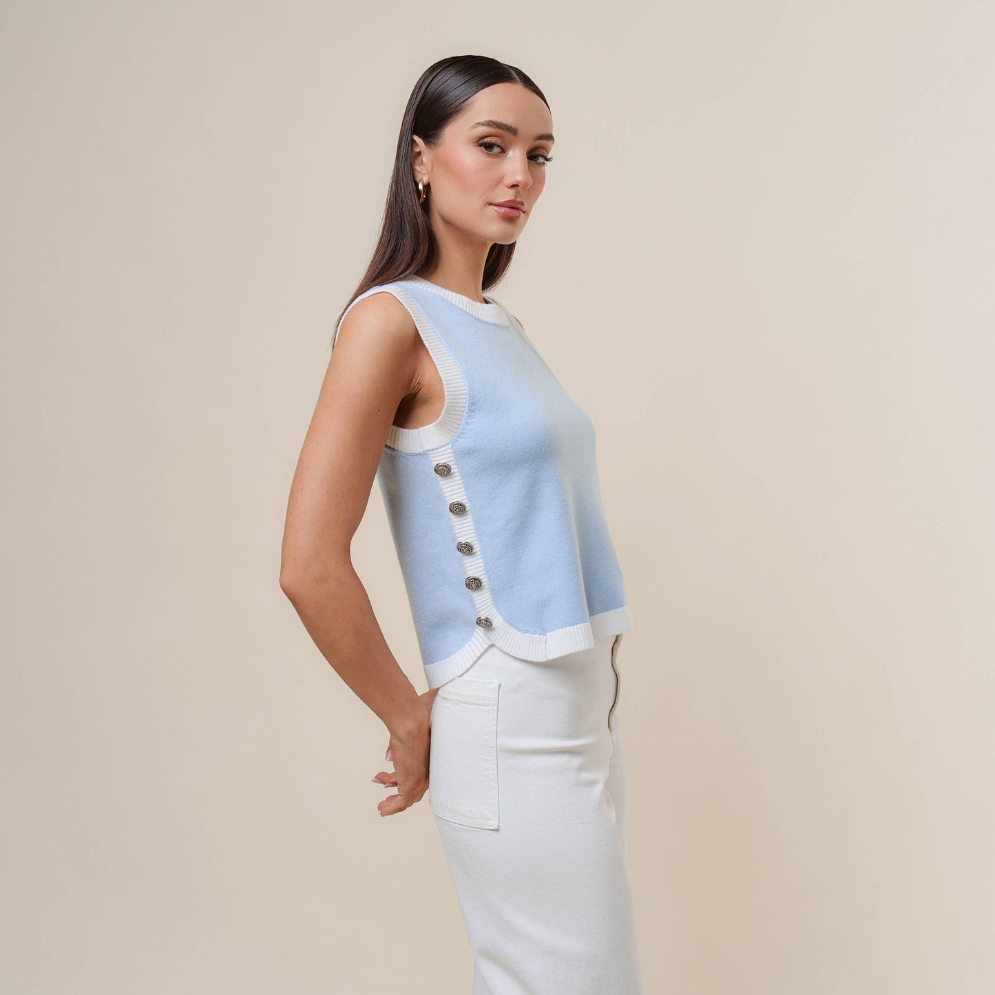Oatmeal & Ivory Button Top