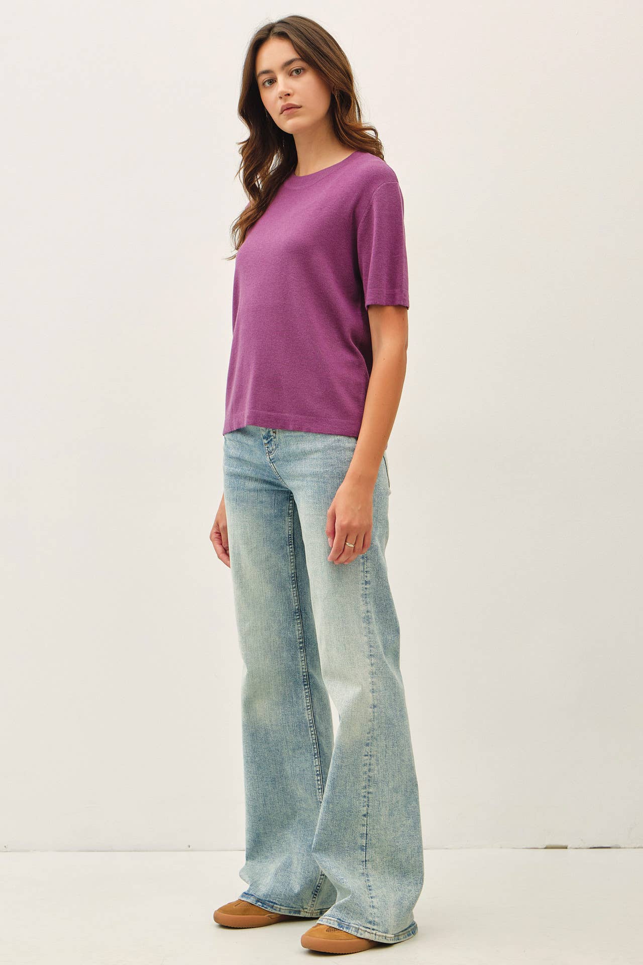 CASHMERE BLENDED SHORT SLEEVE SWEATER