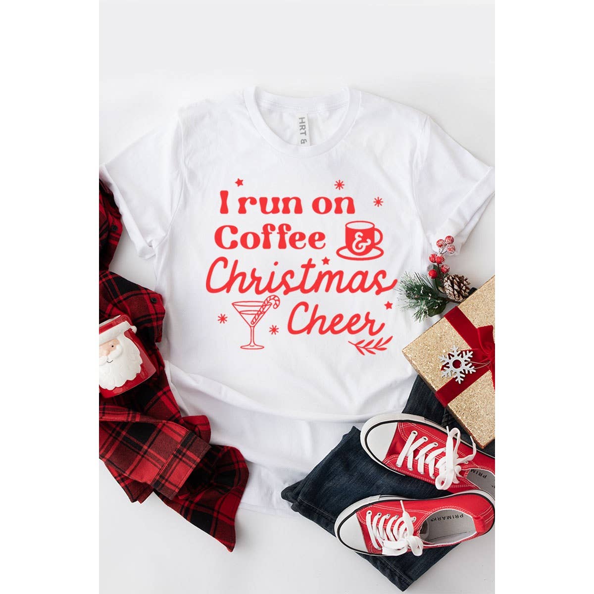 I RUN ON COFFEE CHRISTMAS SHORT SLEEVE GRAPHIC TEE