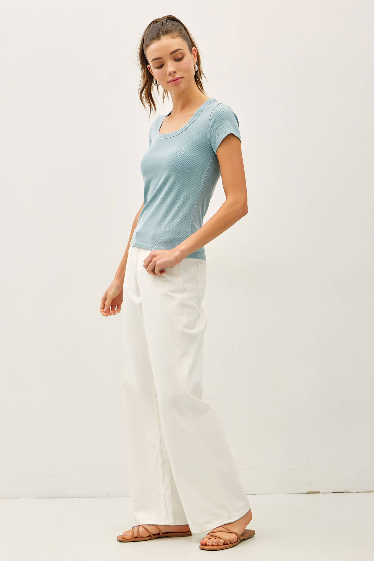 Never Basic Ribbed Scoop Neck Tee