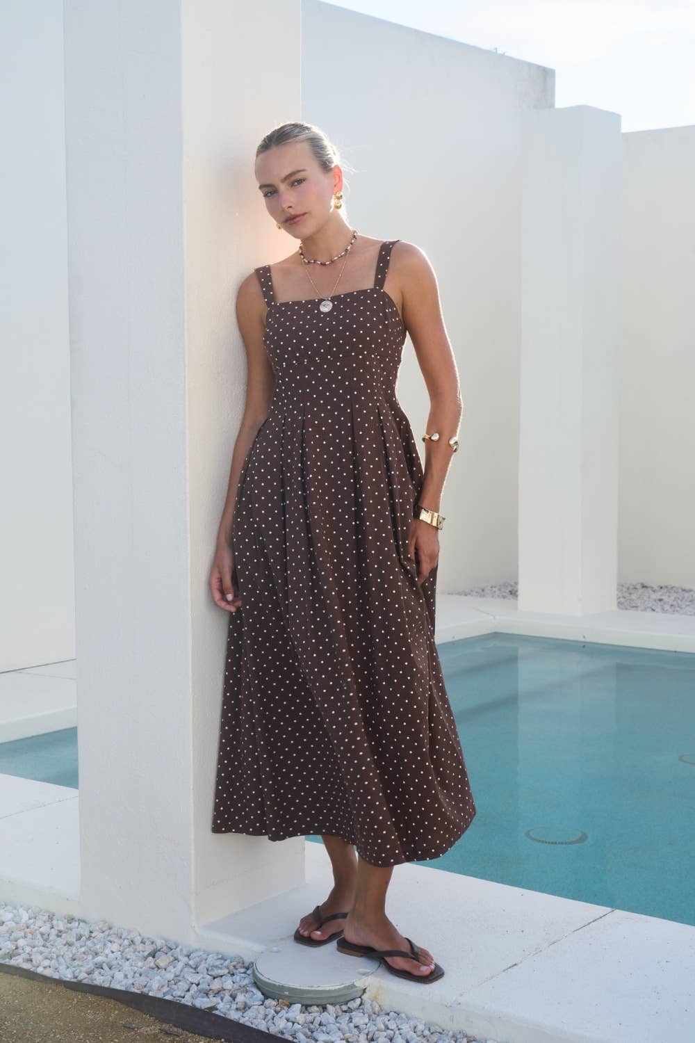 Polly Polka Square Neck Midi Dress