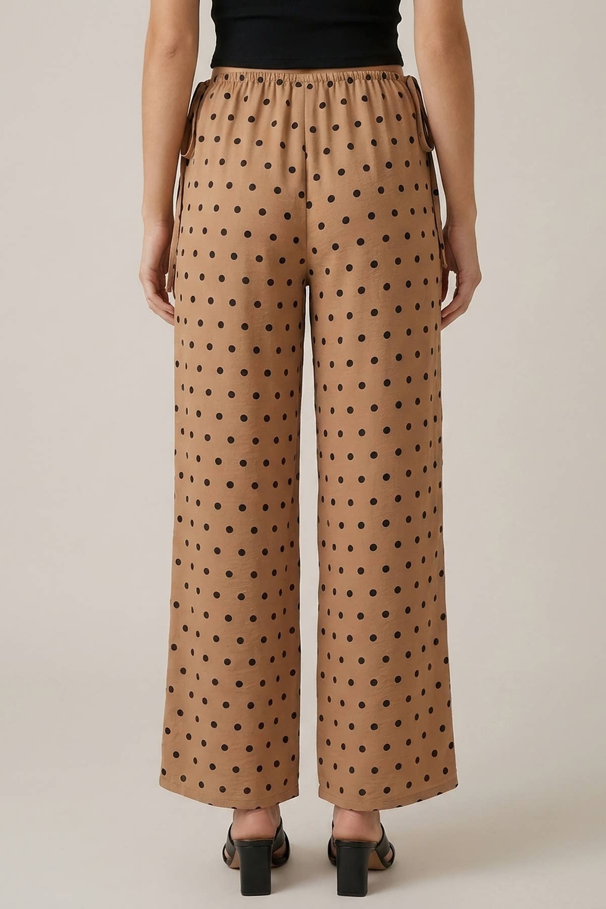 POLKA DOT SIDE CUT OUT ELASTIC PANTS - 8972P