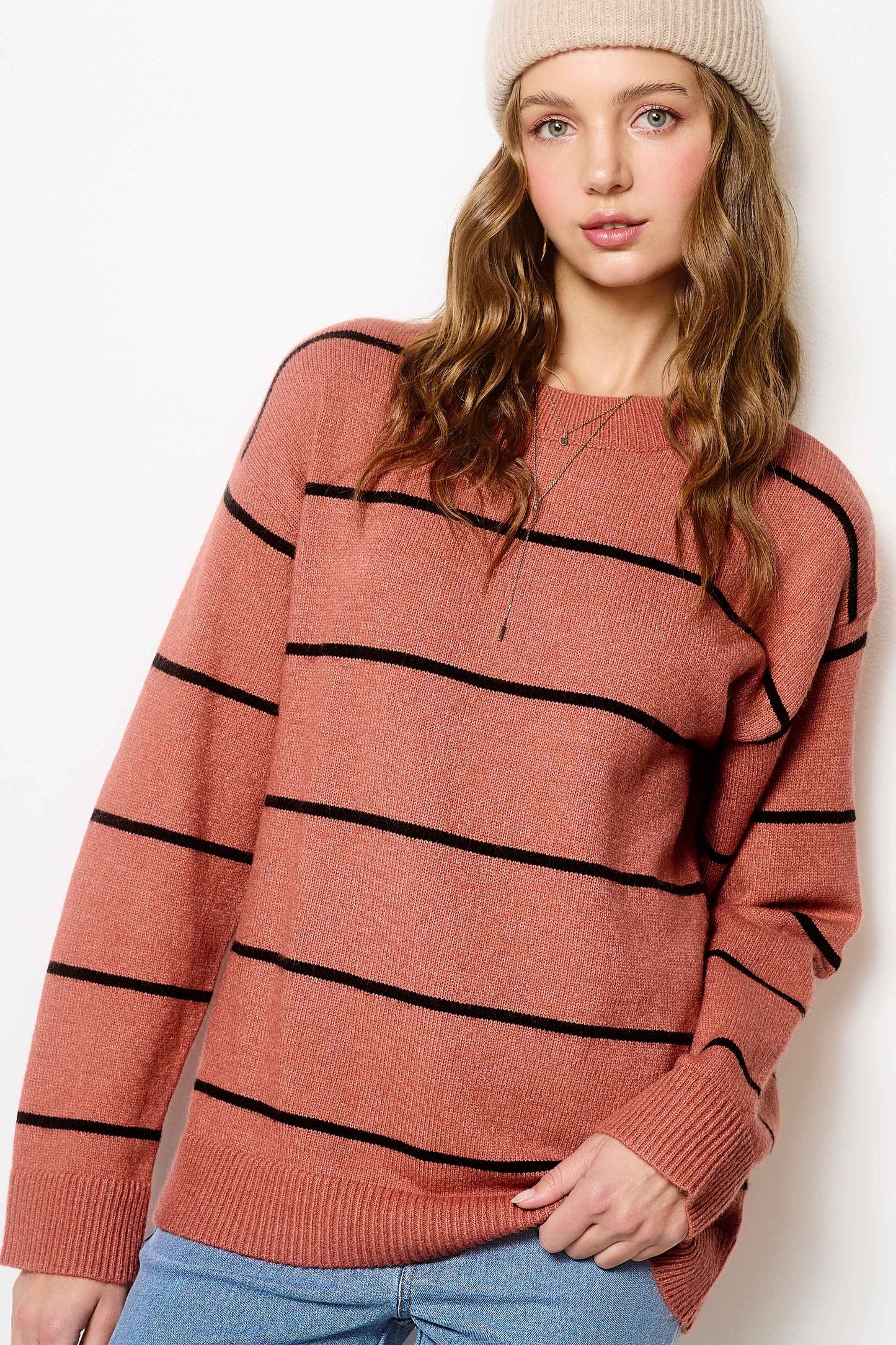 Falling Leaves Crewneck Striped Sweater