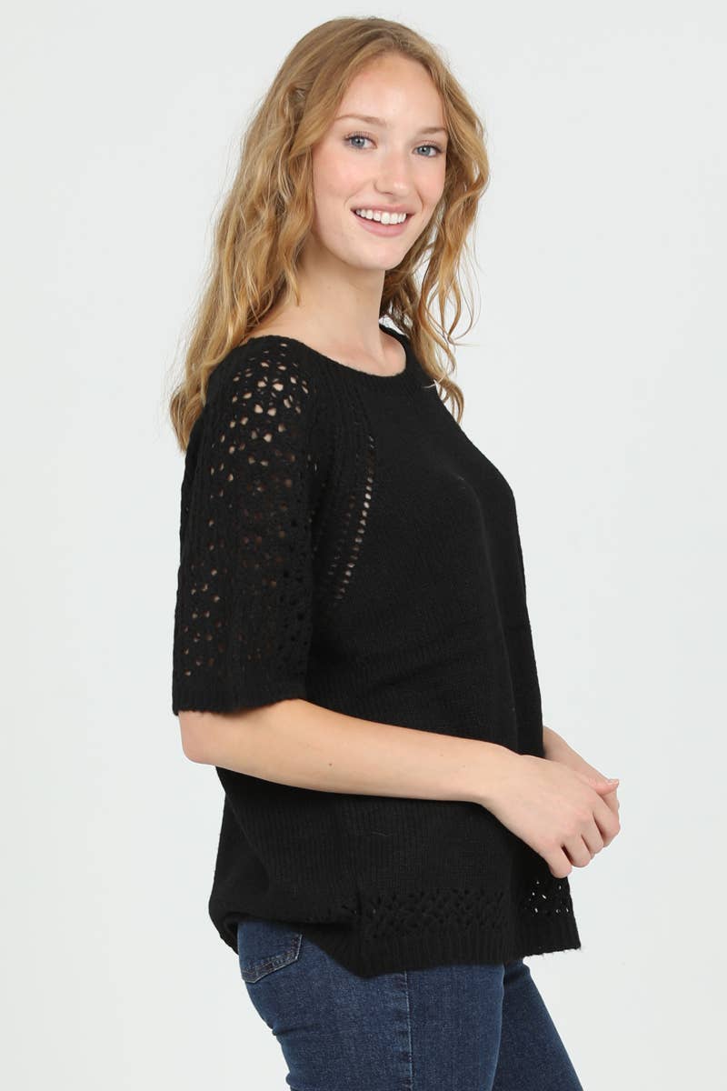 NHS73-ASIS OPEN KNIT SHORT SLEEVE PULLOVER SWEATER