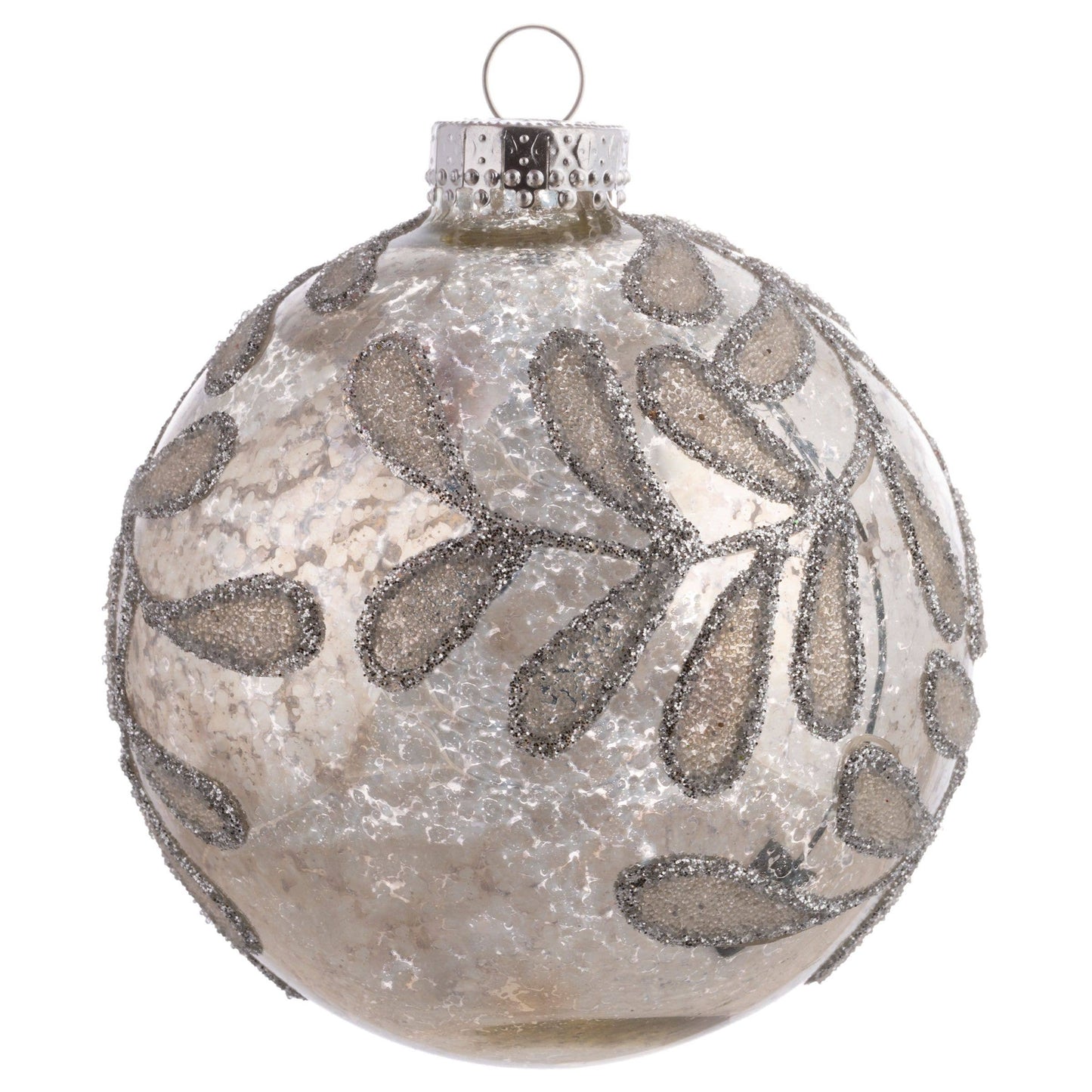 Glitter Leaf Glass Ball Ornament 4" Silver Mercury