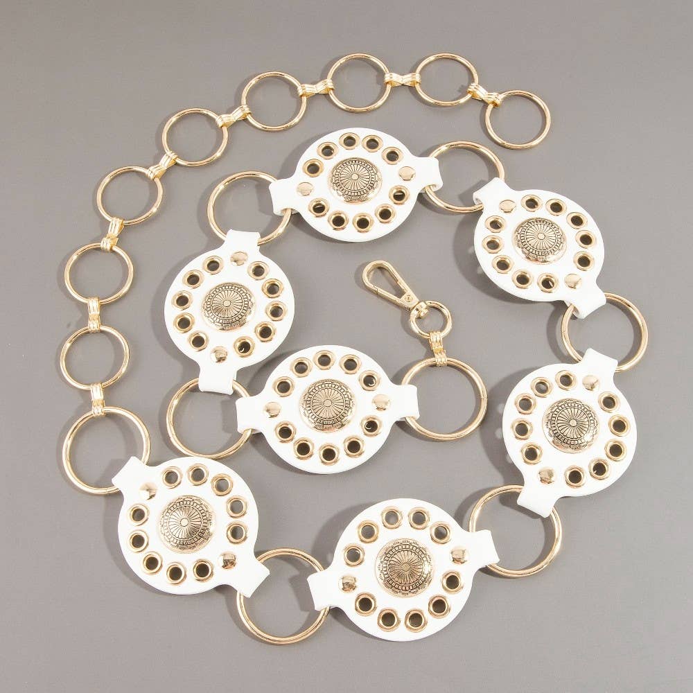 Gold Concho Ring Leather Chain Belt