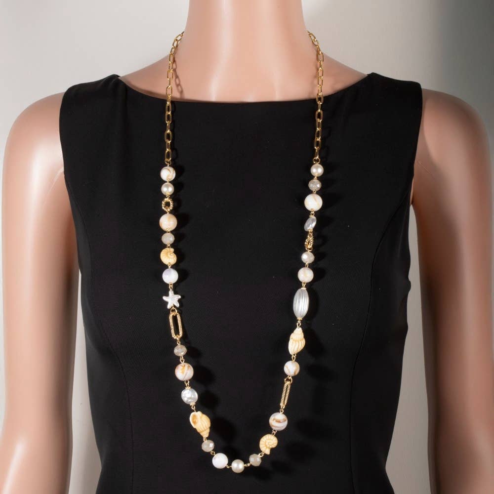 Seashell Beaded Charm Necklace Set