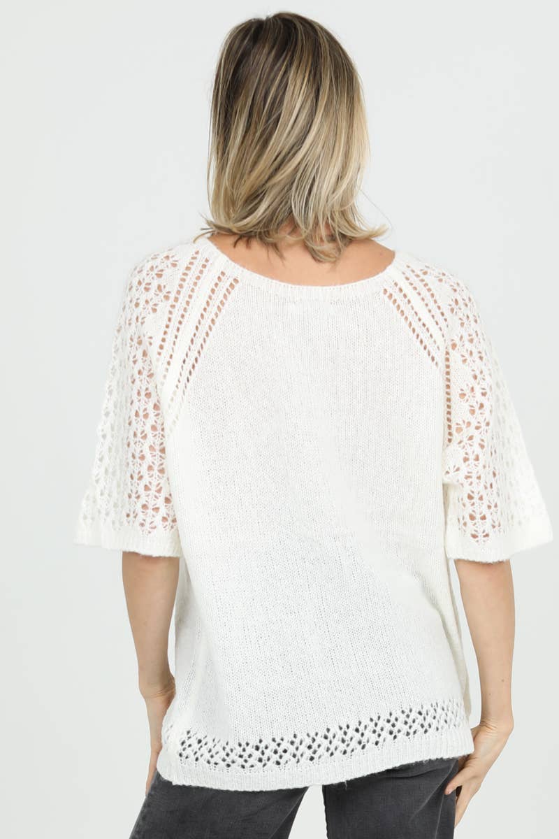 NHS73-ASIS OPEN KNIT SHORT SLEEVE PULLOVER SWEATER
