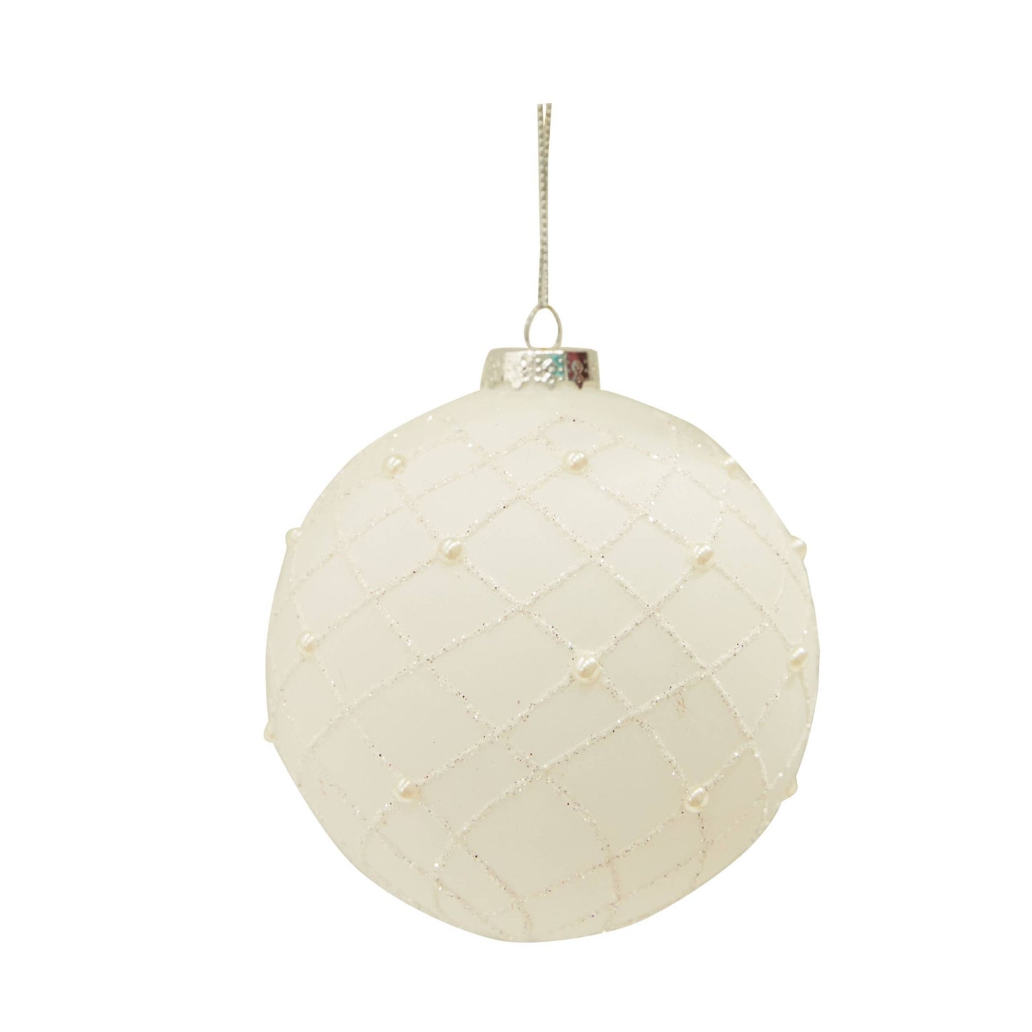 Glass Orn White W/Glitter