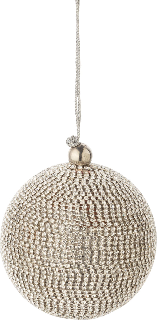 A80461: Brilliant cut clear rhinestone wrap slv ball orn,3in