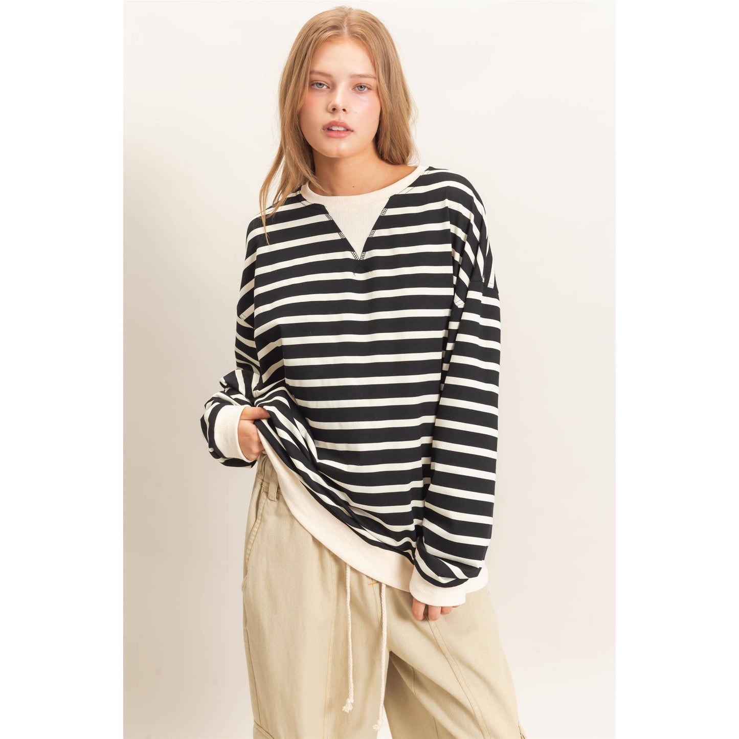 Vnotch Striped Pullover
