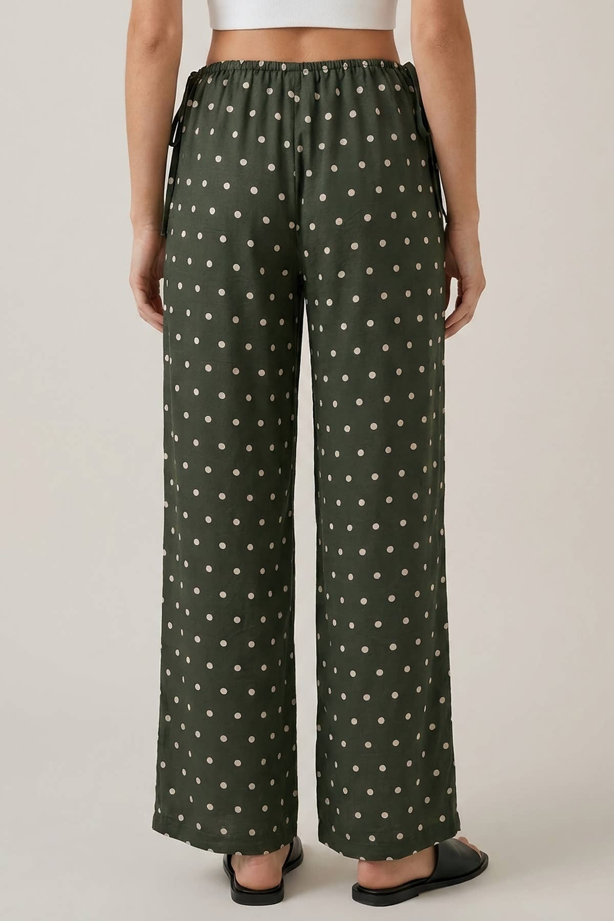 POLKA DOT SIDE CUT OUT ELASTIC PANTS - 8972P