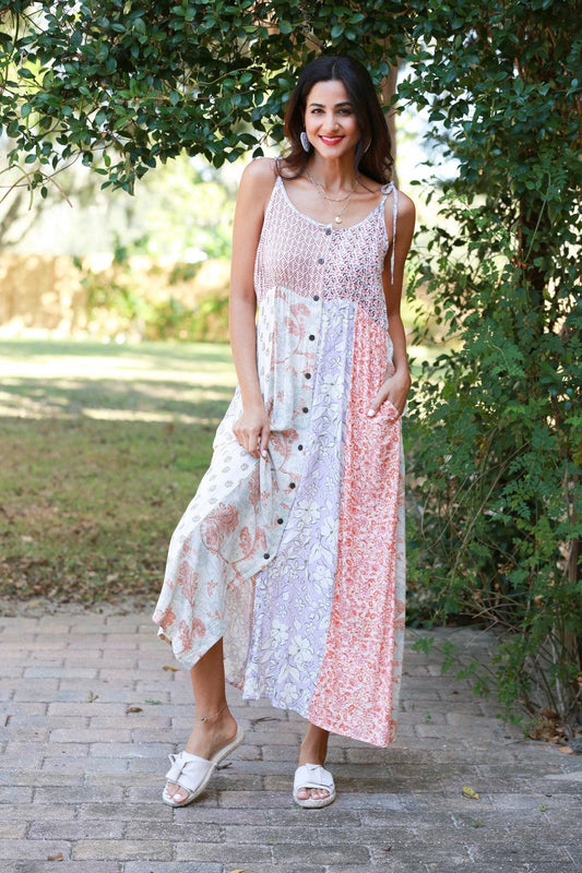 Rosy Mosaic Maxi Dress