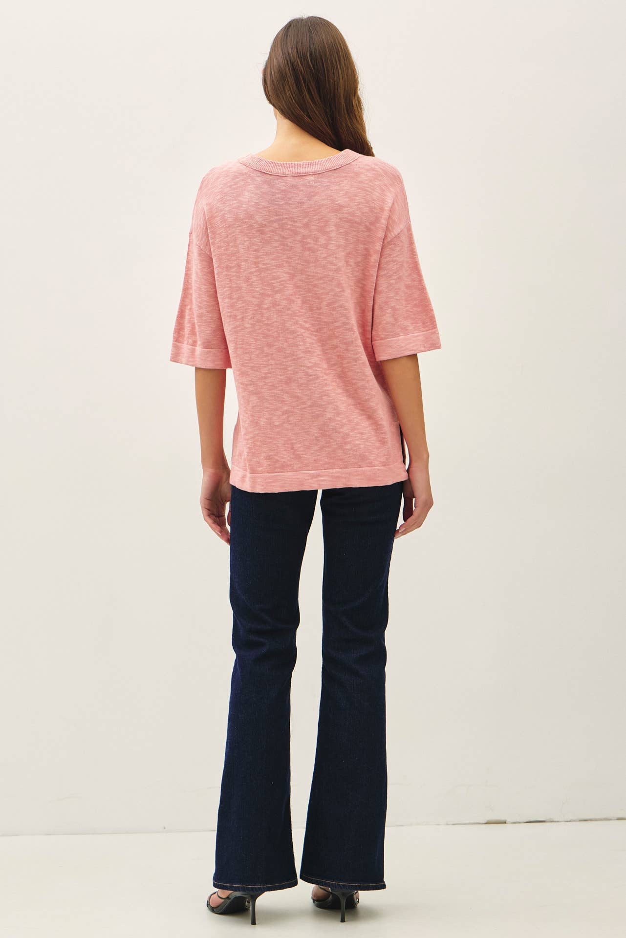 SHORT SLEEVE COTTON SLUB SWEATER TOP