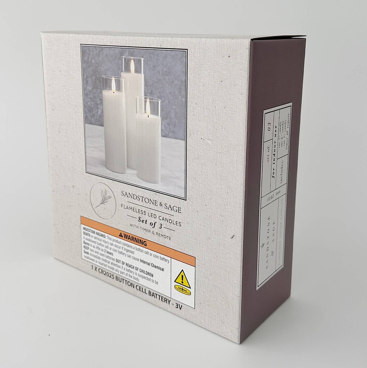 White Pillar Flameless LED Glass Candle Set of 3 - With Remote and Timer