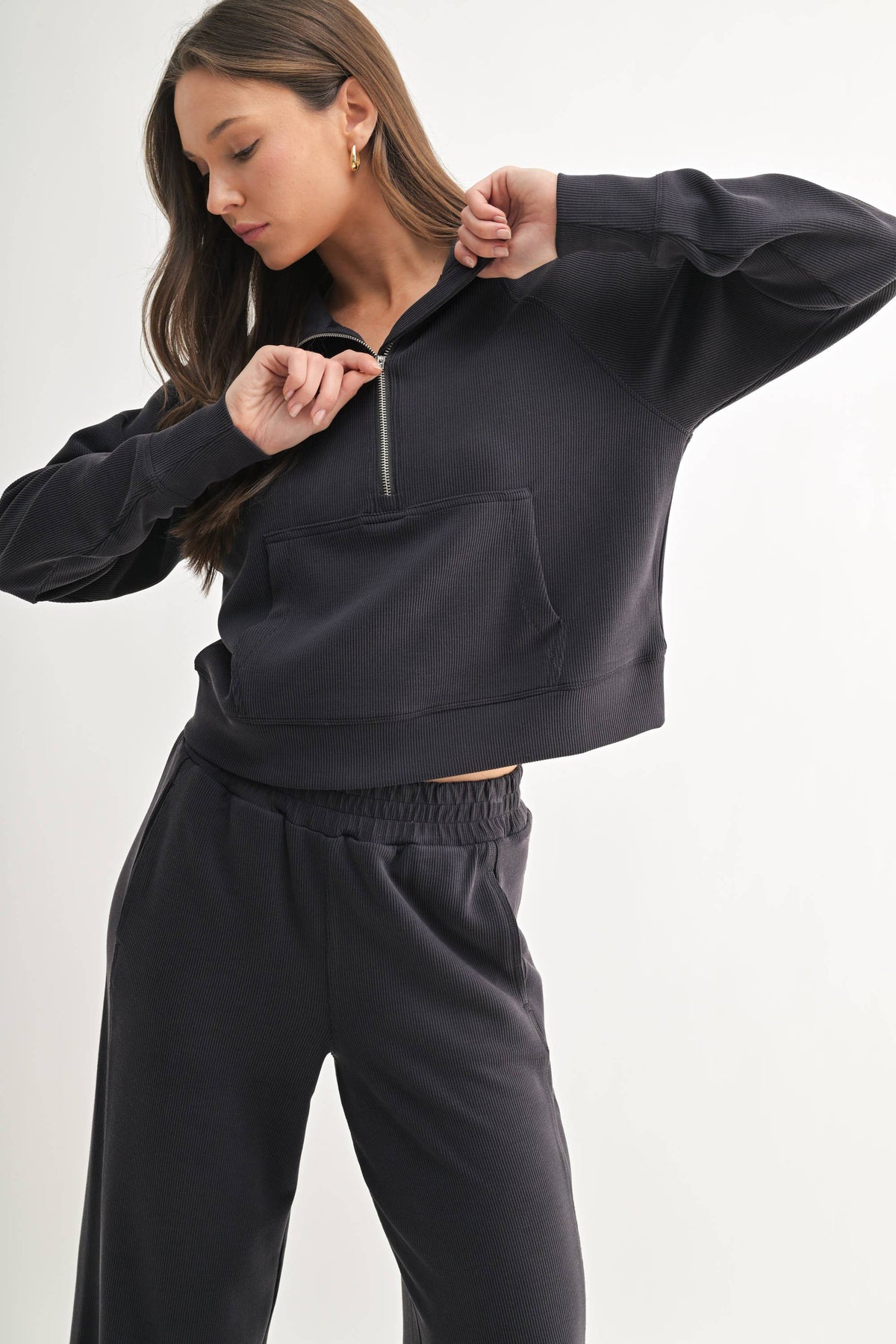 Luxe Sand Ribbed 1/4 Zip Sweater