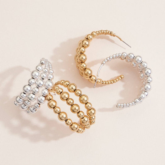 Silver Beaded Hoops Medium