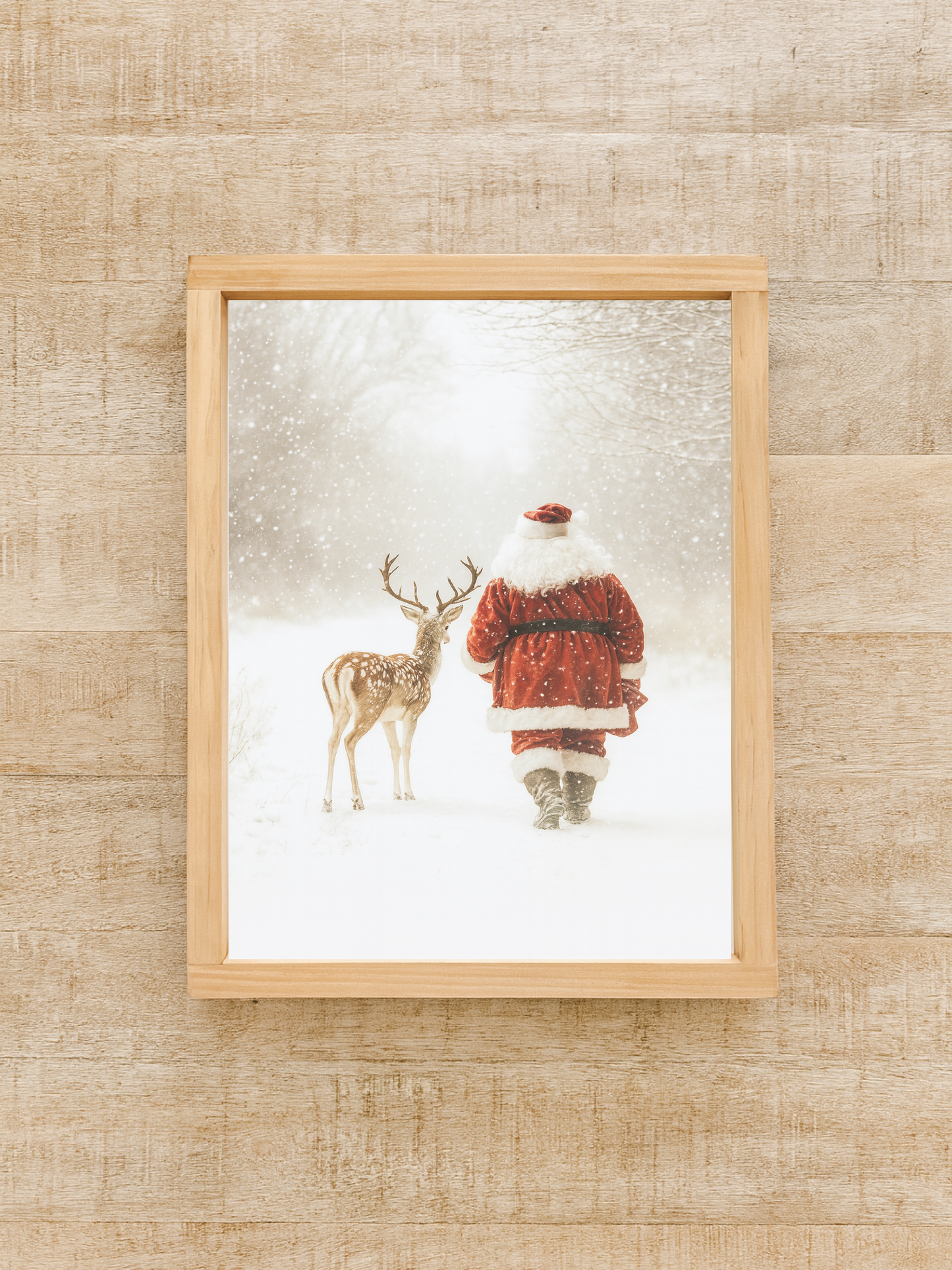 Santa and Reindeer Walking | Christmas 2026 Wood Sign