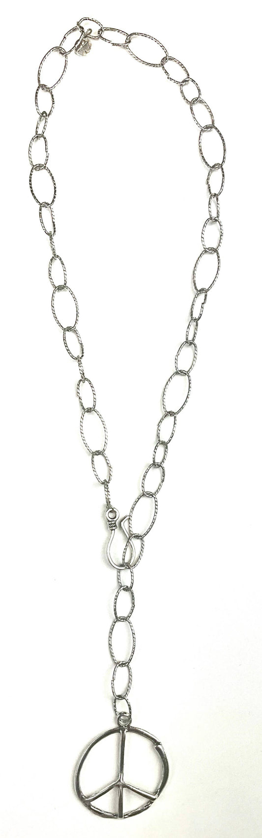 Adjustable Silver Chain Necklace - Peace Pendant