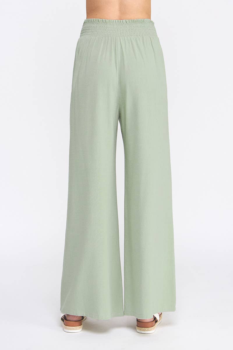 Smocked Linen Tie Pant