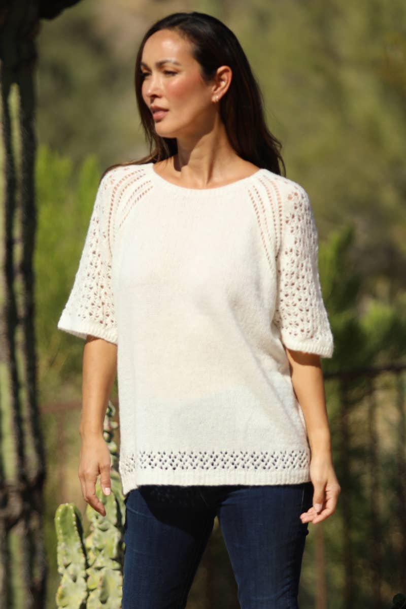 NHS73-ASIS OPEN KNIT SHORT SLEEVE PULLOVER SWEATER