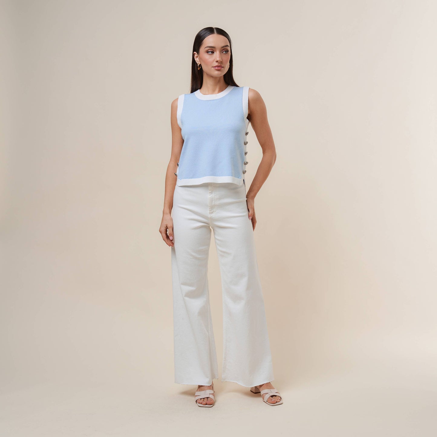 Oatmeal & Ivory Button Top