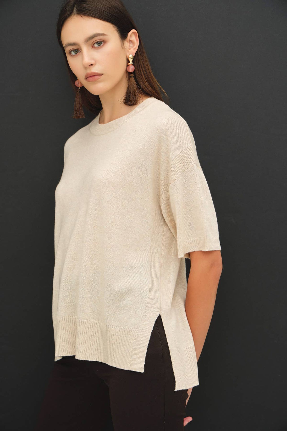 Side Split Shortsleeve Sweater