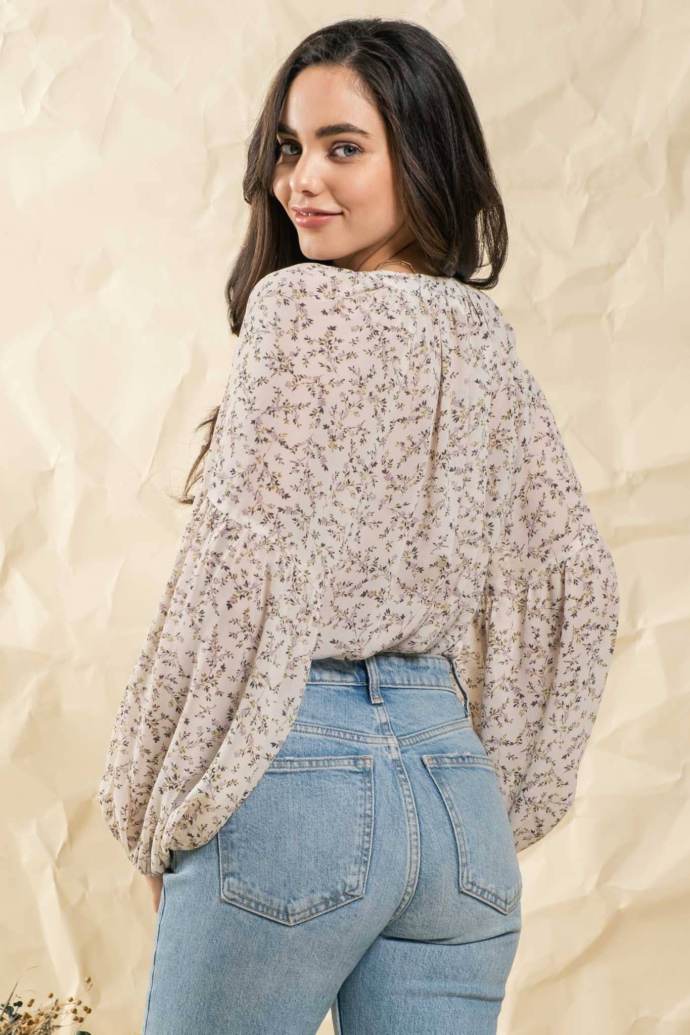 DITSY FLORAL BALLOON SLEEVE TOP