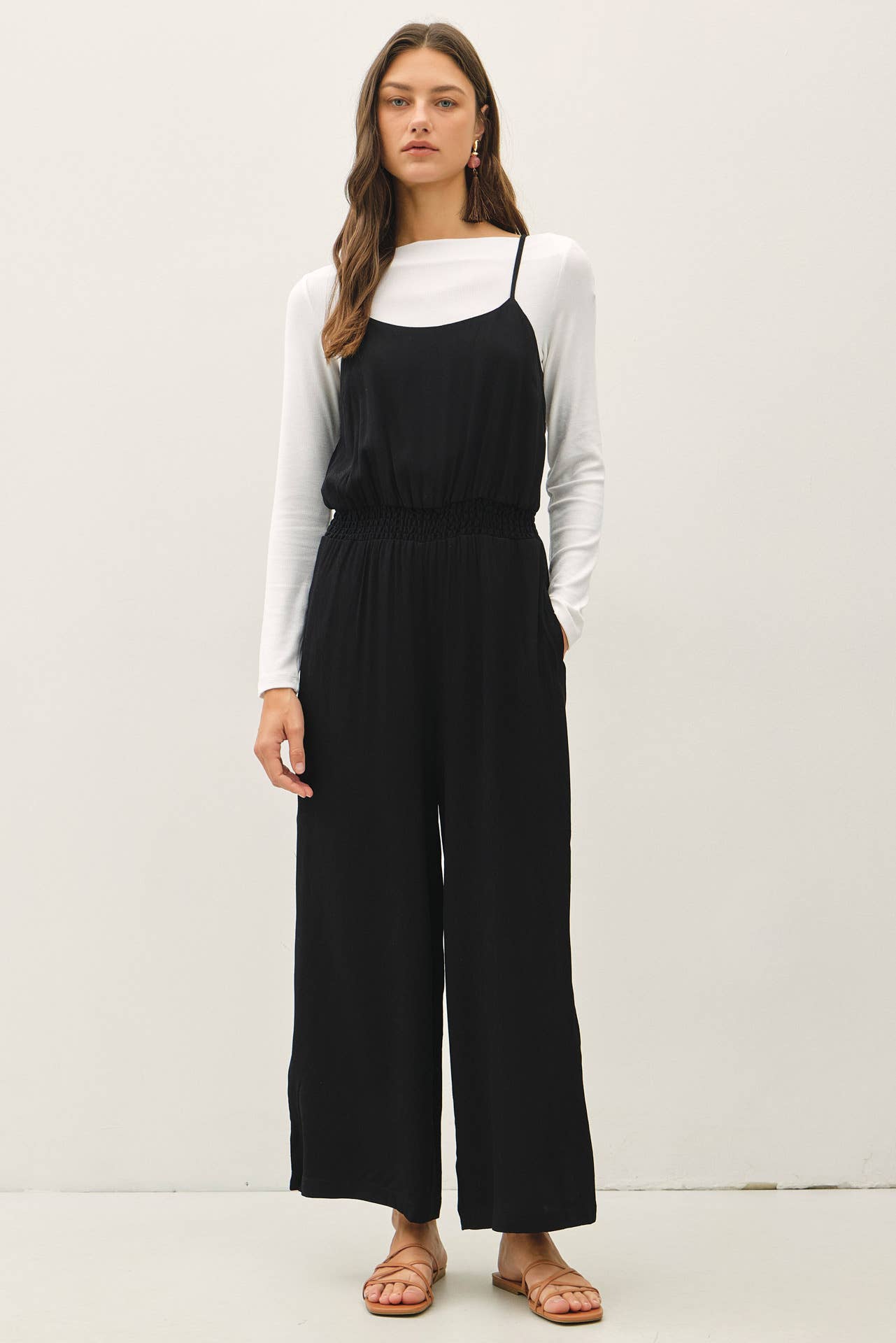 WIDE LEG JUMPSUIT W SMOCKED WAIST