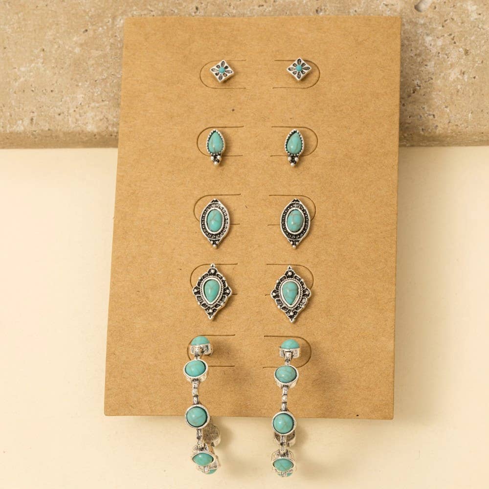 Assorted Western Turquoise Stone Earrings Set