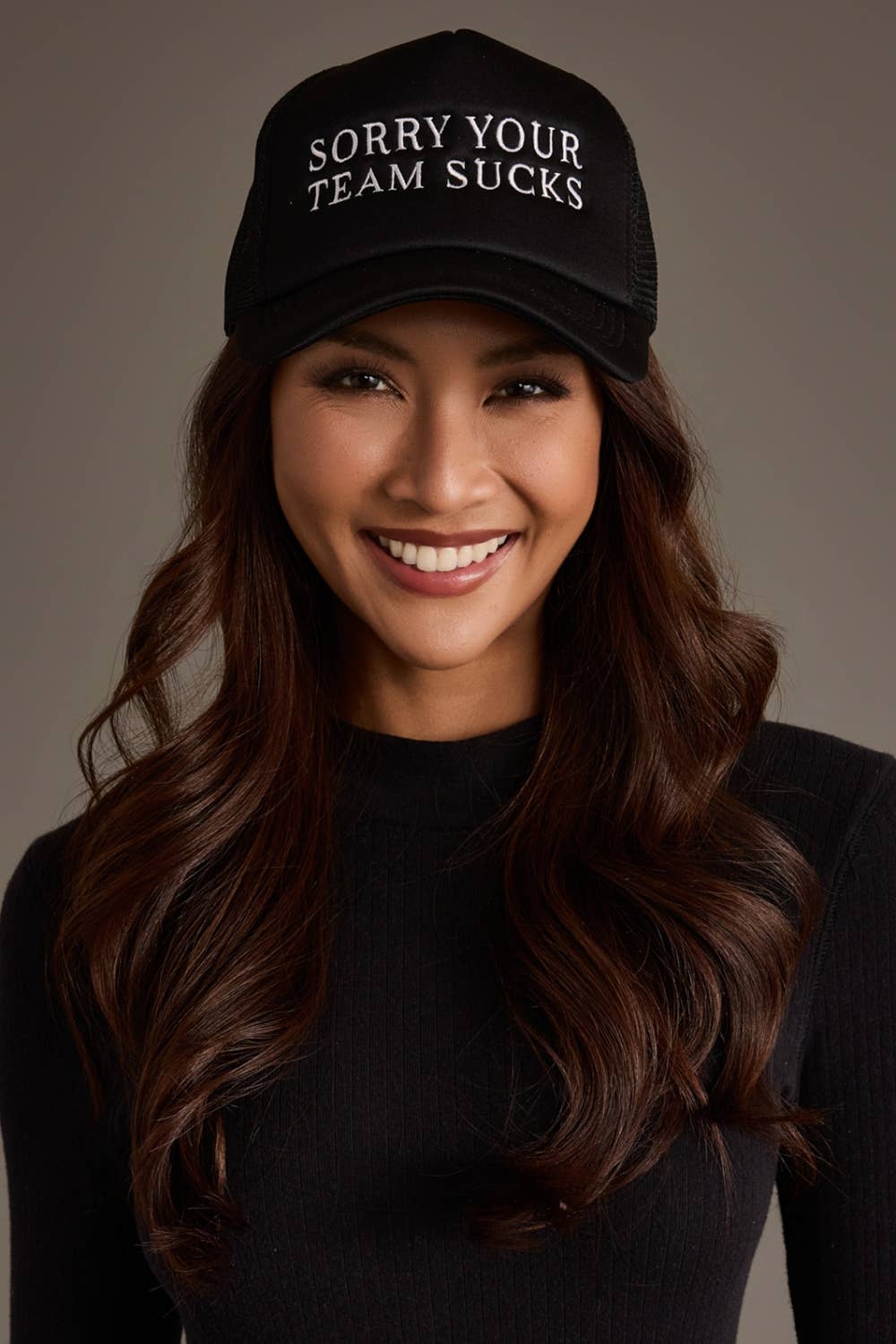 Black Sorry Your Team Sucks Trucker Hat