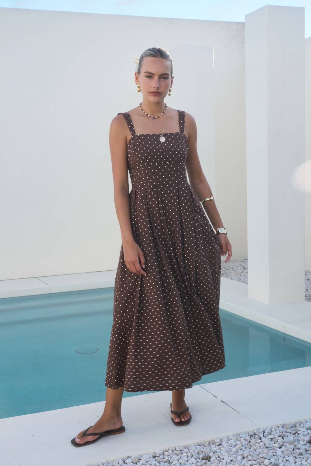 Polly Polka Square Neck Midi Dress