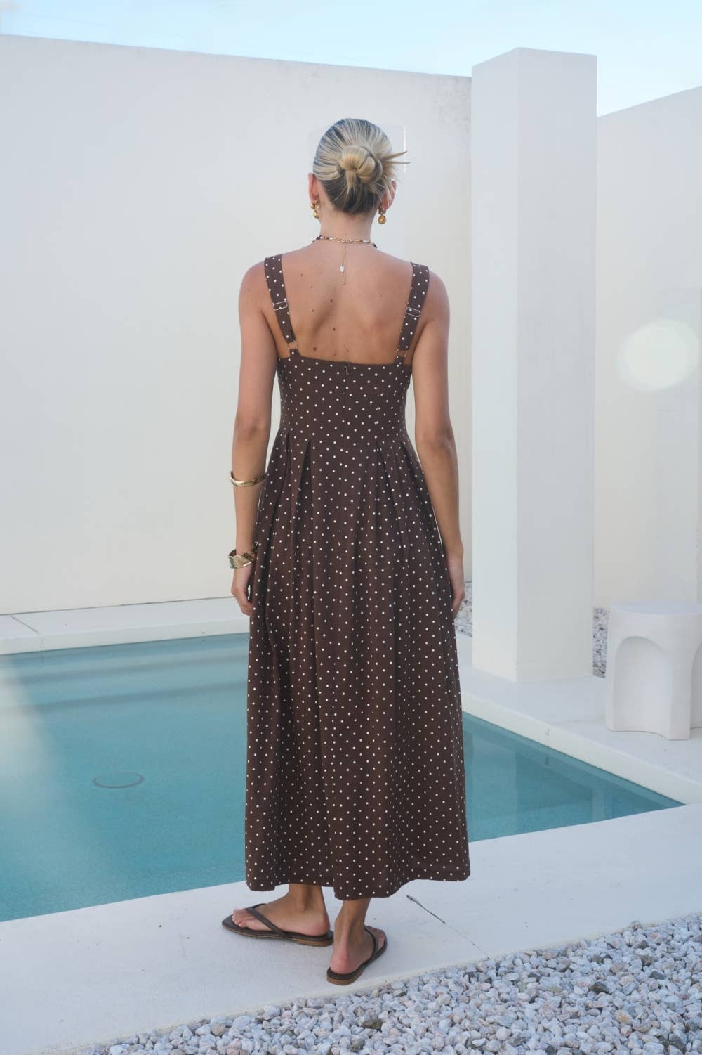Polly Polka Square Neck Midi Dress