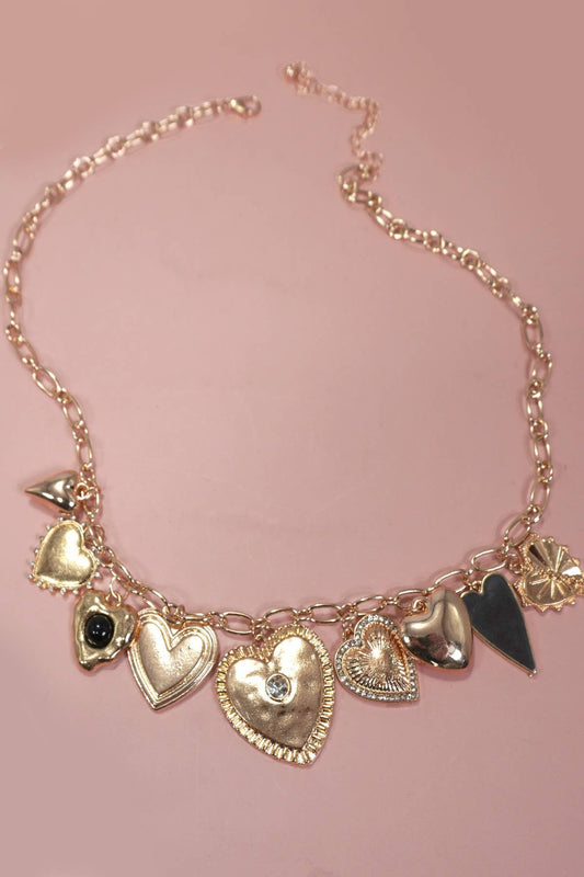 MULTI BOLD HEART CHARM NECKLACE | 80N1300