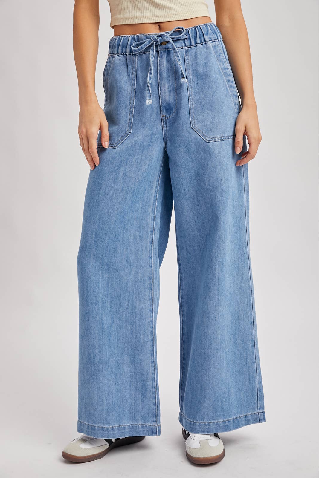 DENIM PAPER BAG WIDE LEG JEANS
