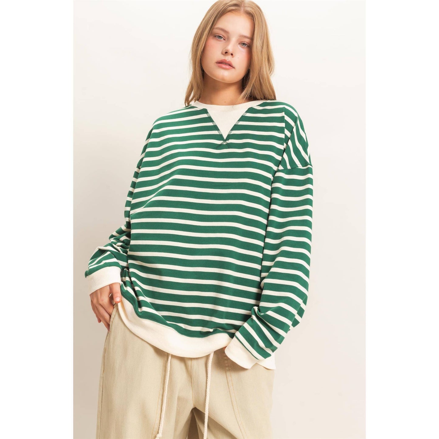 Vnotch Striped Pullover