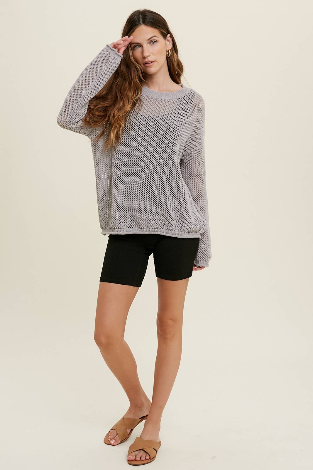 CROCHET LIGHTWEIGHT SWEATER WITH RAW EDGE DETAIL / WL22-7092