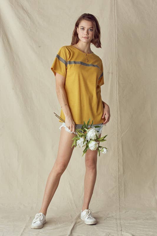 Stripe Taped Drop Shoulder Tee - 14223T