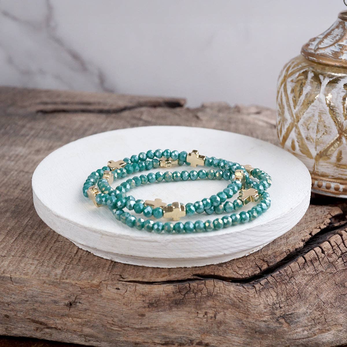 Glass & Gold Cross Bracelet Stack