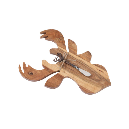 Wooden Reindeer Gourmet Charcuterie  Board With Spreader 15"