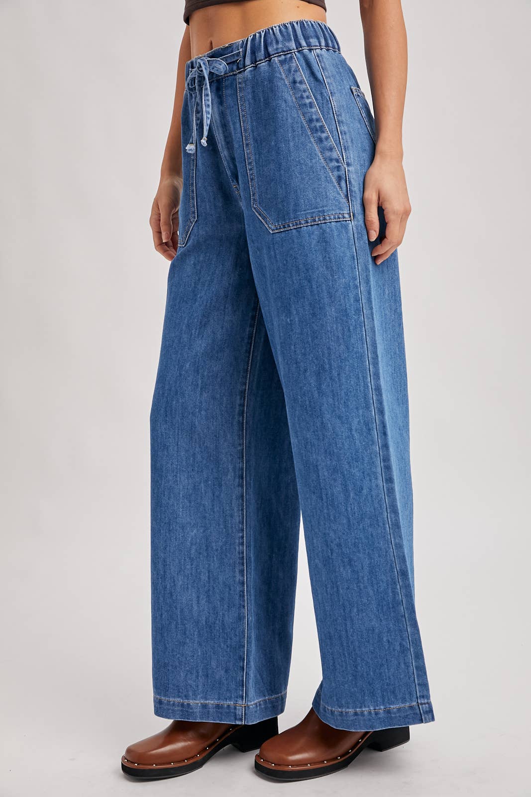 DENIM PAPER BAG WIDE LEG JEANS