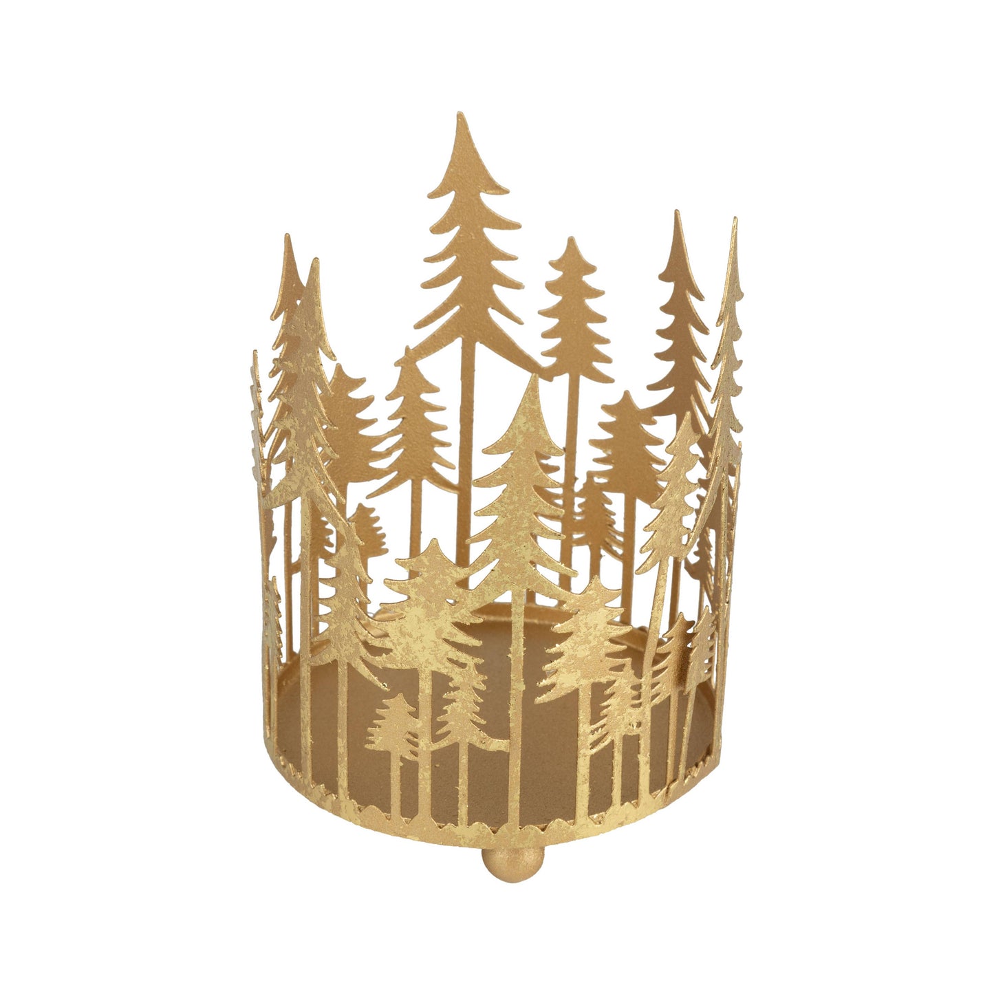 A42176: Gold foiled metal forest scene pillar holder,4.5in