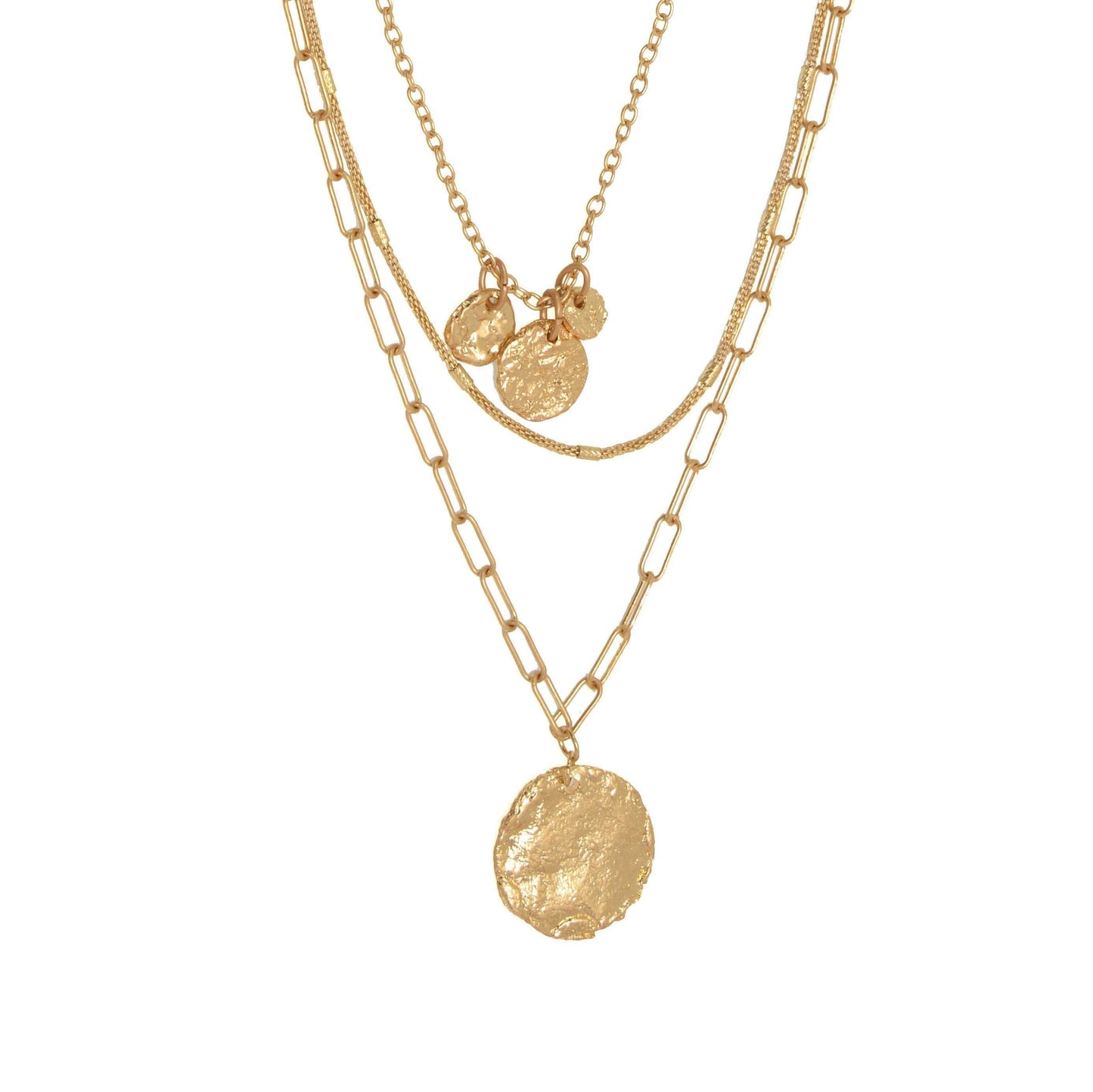 Three Row Multi Chain & Pendants Necklace