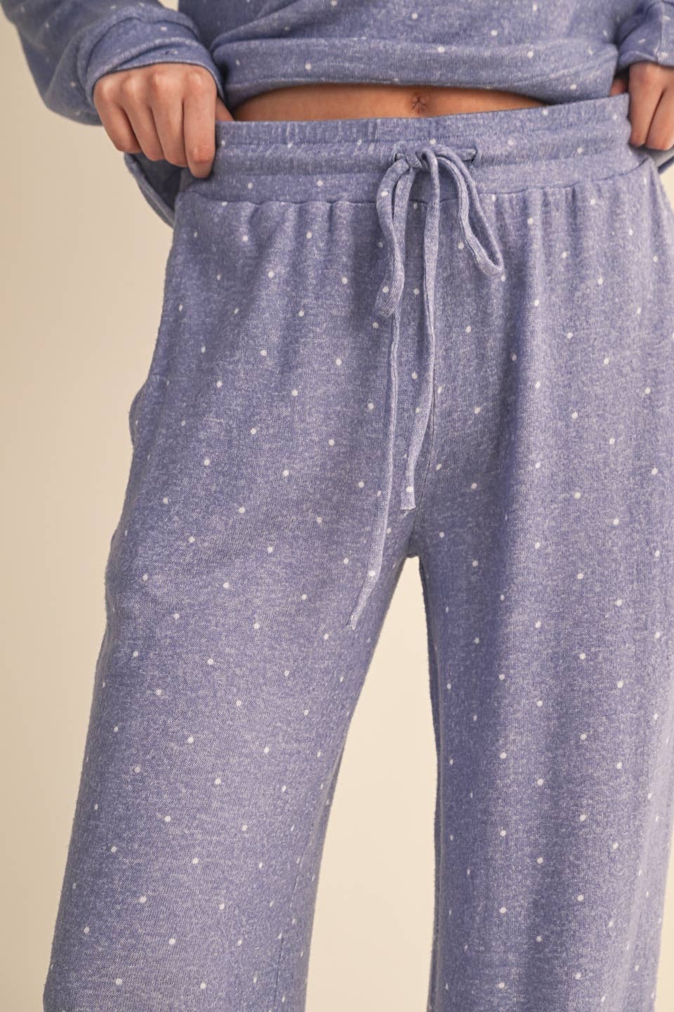 Polka Dot Print Soft Brushed Hacci Wide Leg Pants